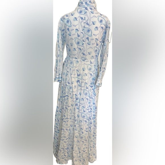 Julia Amory Floral Blue and White Maxi Shirt Dress Size S/ XS - Picture 4 of 9